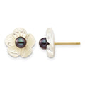 14k 3-4mm Black FW Cultured Pearl w/10 mm MOP Flower Post Earrings