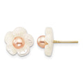 14k 3-4mm Pink FW Cultured Pearl w/10mm MOP Flower Post Earrings