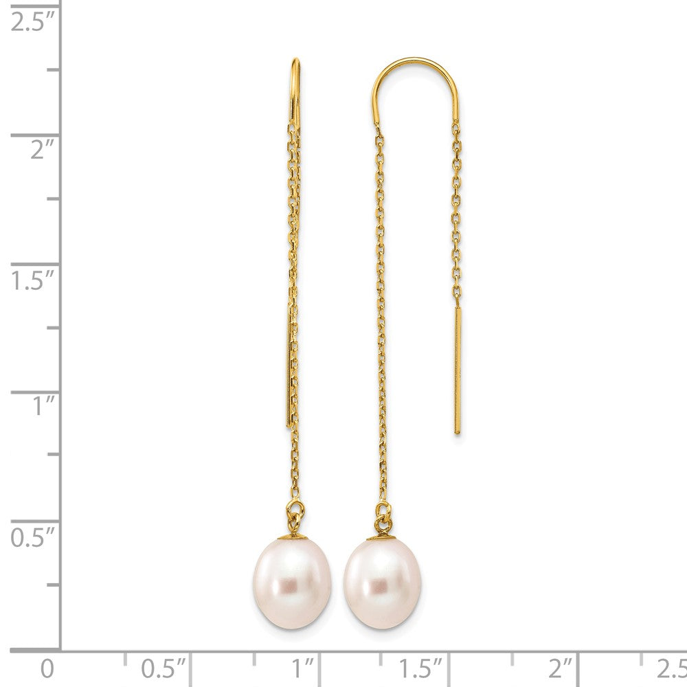 14k 7-8mm White Rice Freshwater Cultured Pearl Dangle Threader Earrings