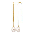14k 7-8mm White Rice Freshwater Cultured Pearl Dangle Threader Earrings