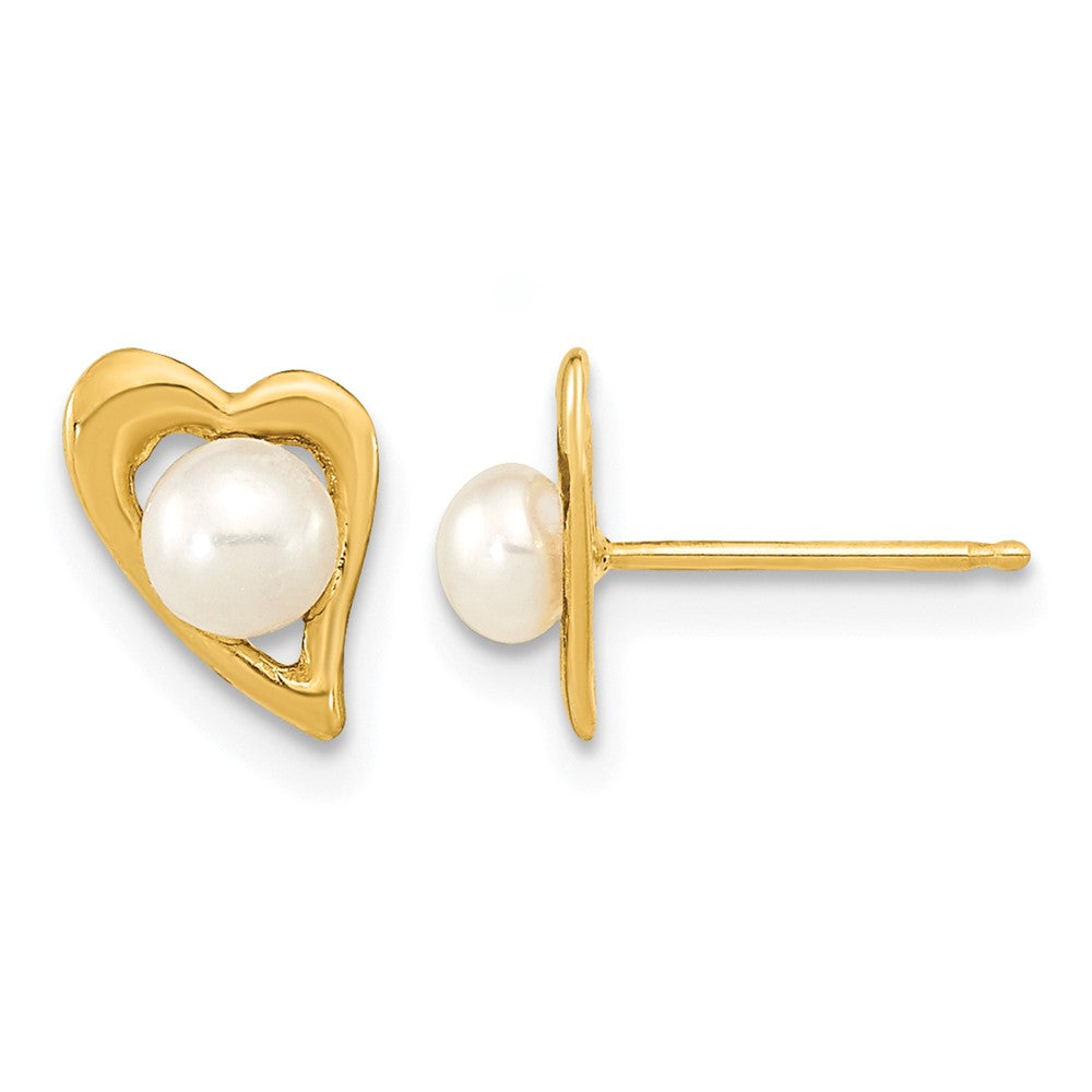 14k 3-4mm White Button Freshwater Cultured Pearl Post Earrings
