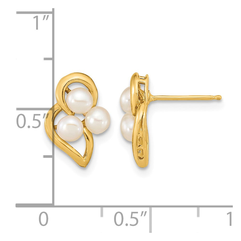 14k 3-4mm White Button Freshwater Cultured Pearl Post Earrings