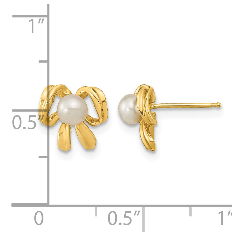 14k 3-4mm White Button Freshwater Cultured Pearl Post Earrings