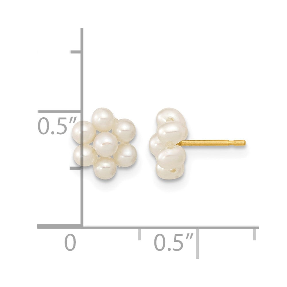 14k 2-3mm White Button Freshwater Cultured Pearl Flower Earrings