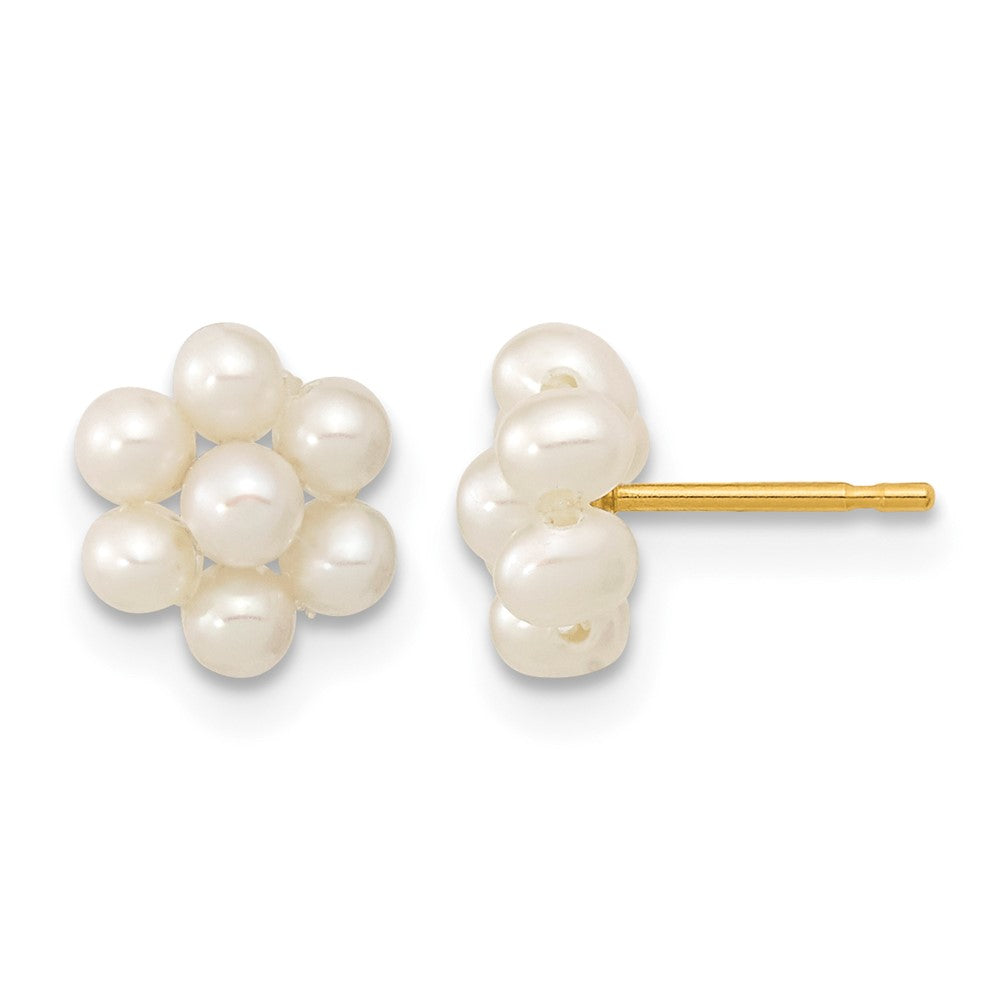 14k 2-3mm White Button Freshwater Cultured Pearl Flower Earrings