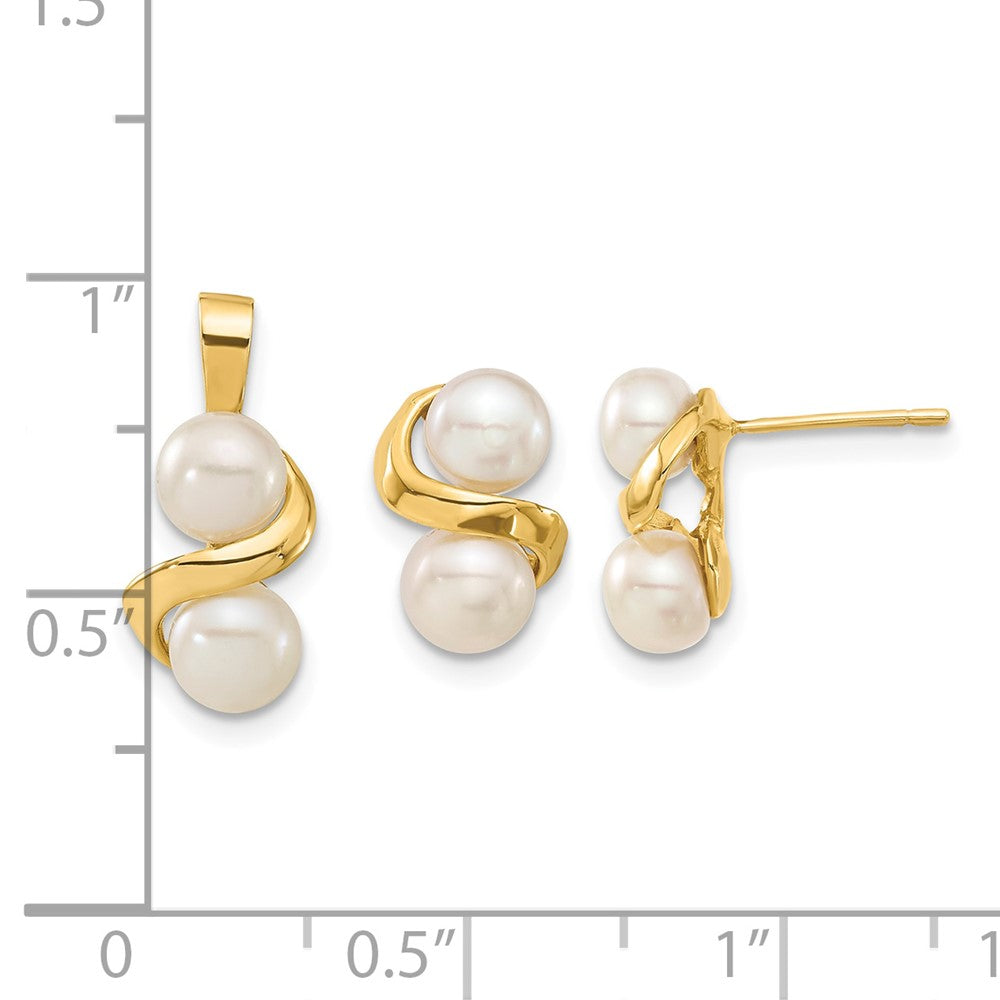 14k 5-6mm White Button FWC Pearl Earring and Pendant Set