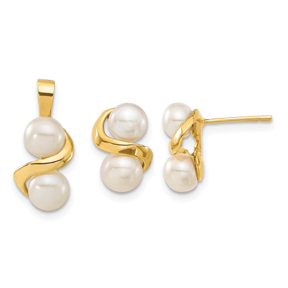 14k 5-6mm White Button FWC Pearl Earring and Pendant Set