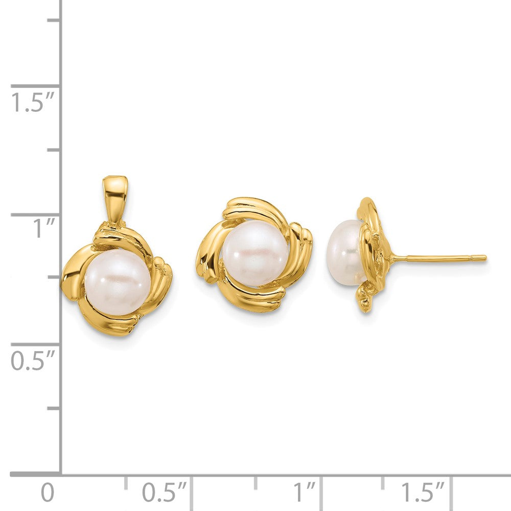 14k 6-7mm White Button FWC Pearl Earring and Pendant Set