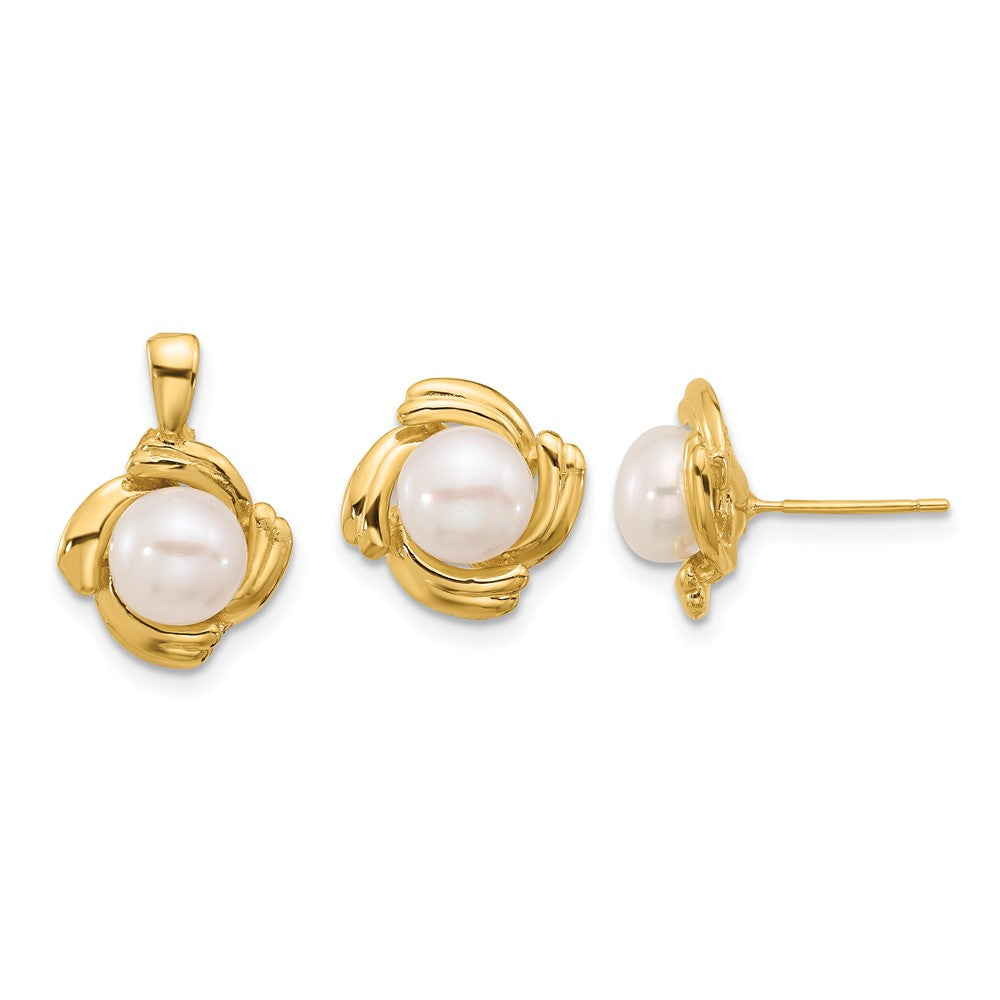 14k 6-7mm White Button FWC Pearl Earring and Pendant Set