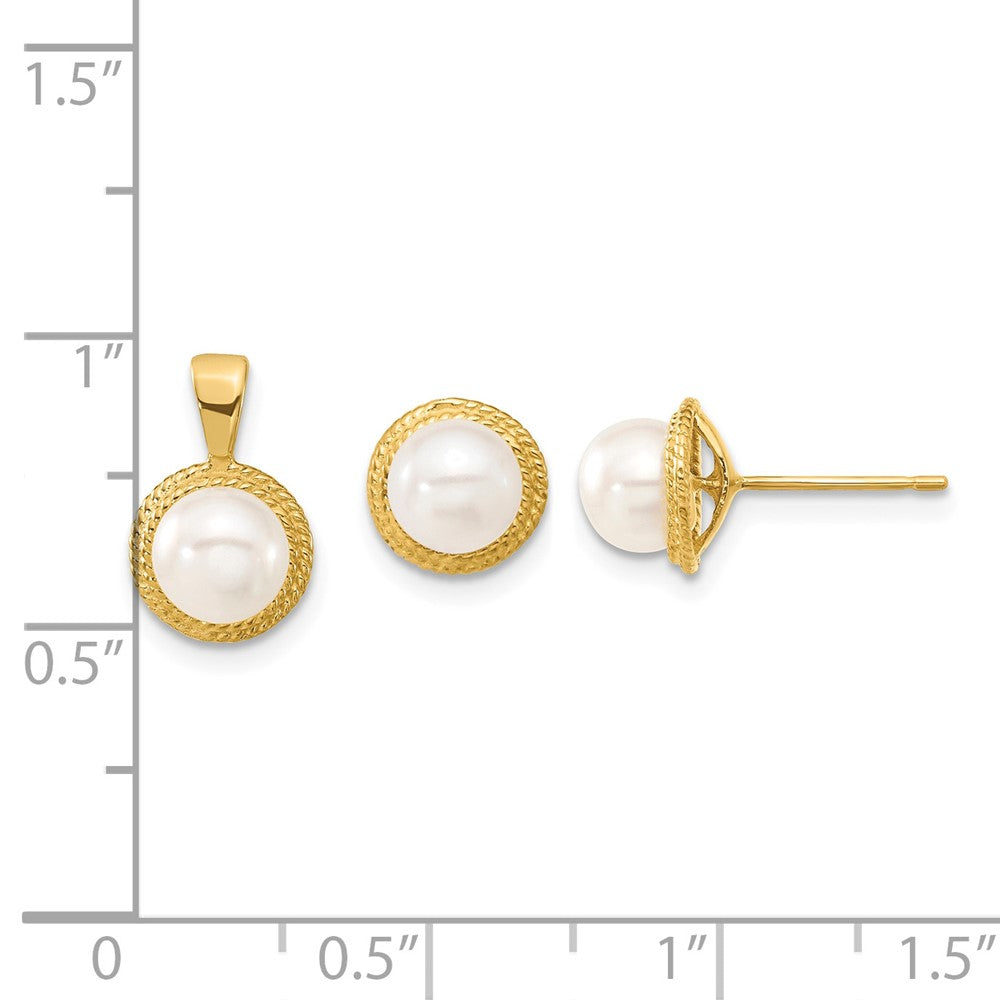 14k 5-6mm White Button FWC Pearl Earring and Pendant Set