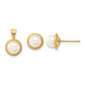 14k 5-6mm White Button FWC Pearl Earring and Pendant Set