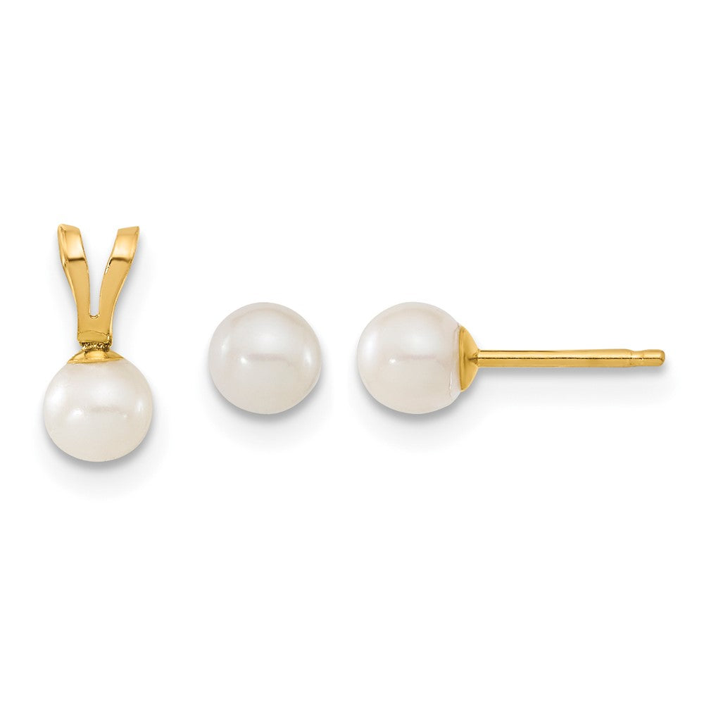 14k Children's 4-5mm White FWC Pearl Pendant and Earring Set