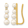 14k 3-5mm FW Cultured Pearl .016ct Diamond Ear Climber Earrings