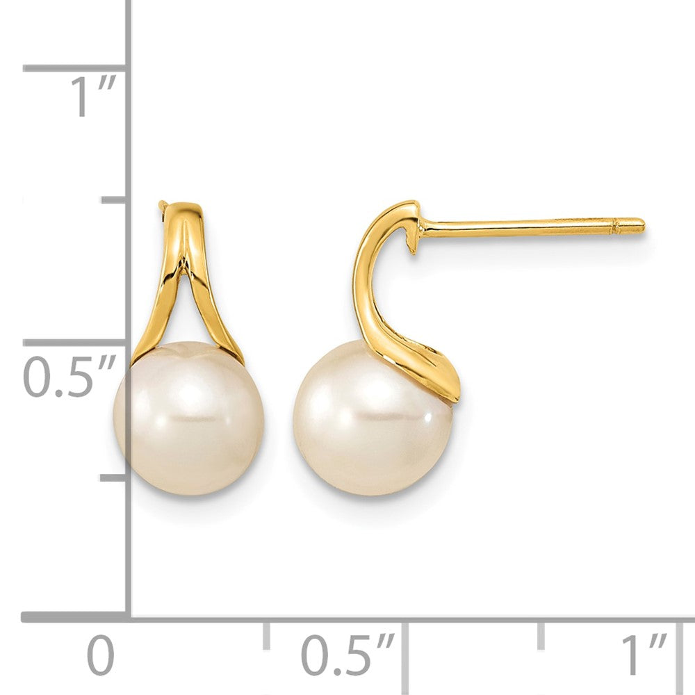 14K 7-8mm White Round Freshwater Cultured Pearl Post Earrings