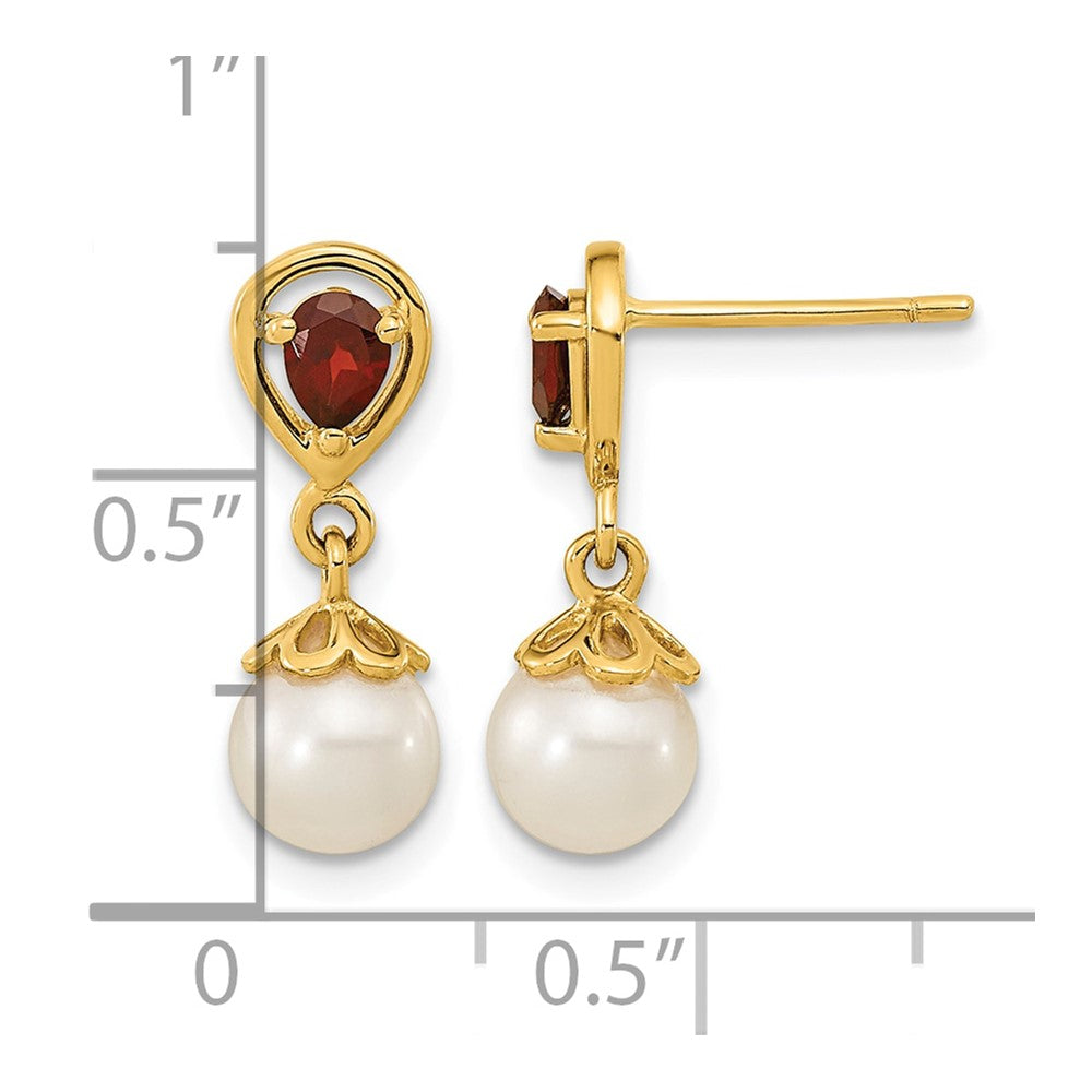 14K 6-7mm FWC Pearl Mozambique Garnet Dangle Post Earrings