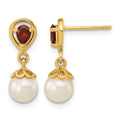 14K 6-7mm FWC Pearl Mozambique Garnet Dangle Post Earrings