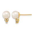 14k 6-7mm White Round Freshwater Cultured Pearl .06ct Diamond Post Earrings