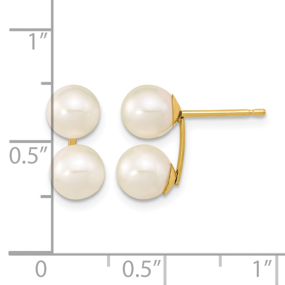 14k 6-7mm White Round FW Cultured Double Pearl Post Earrings