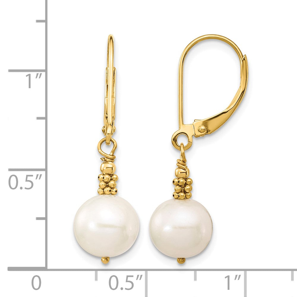 14k 8-9mm Near Round White FWC Pearl Leverback Earrings