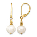 14k 8-9mm Near Round White FWC Pearl Leverback Earrings