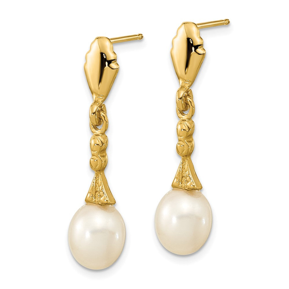 14k 5-6mm White Teardrop Freshwater Cultured Pearl Post Dangle Earrings