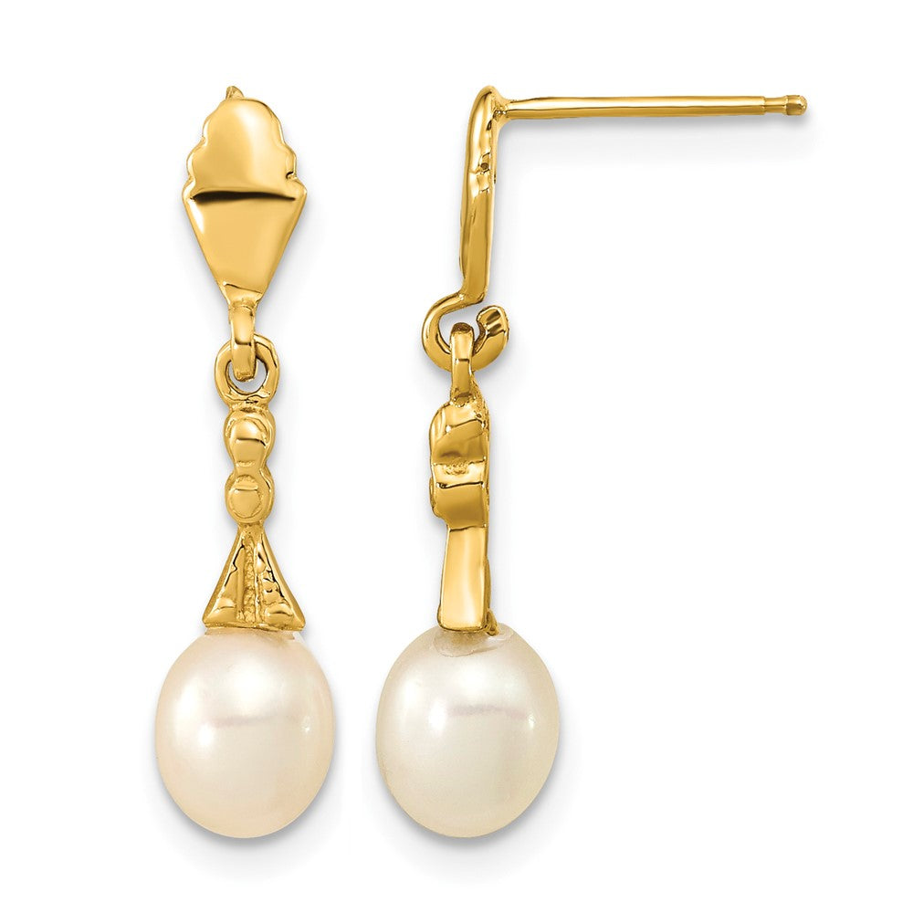 14k 5-6mm White Teardrop Freshwater Cultured Pearl Post Dangle Earrings