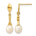 14k 5-6mm White Teardrop Freshwater Cultured Pearl Post Dangle Earrings