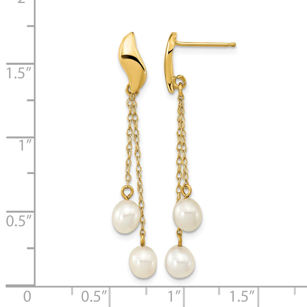 14k 4-5mm White Rice Freshwater Cultured Pearl Post Dangle Earrings