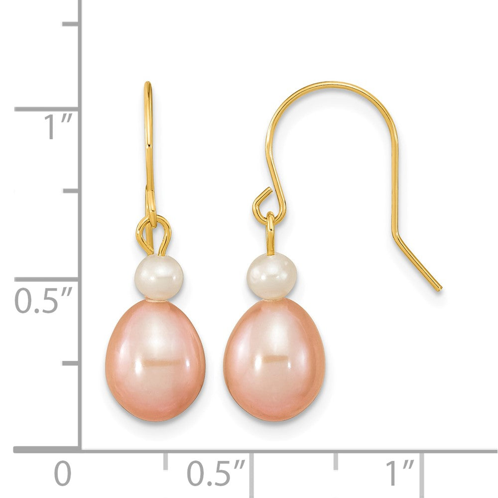 14k 7-8mm White/Pink Round/Rice FW Cultured Pearl Dangle Earrings