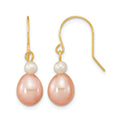 14k 7-8mm White/Pink Round/Rice FW Cultured Pearl Dangle Earrings