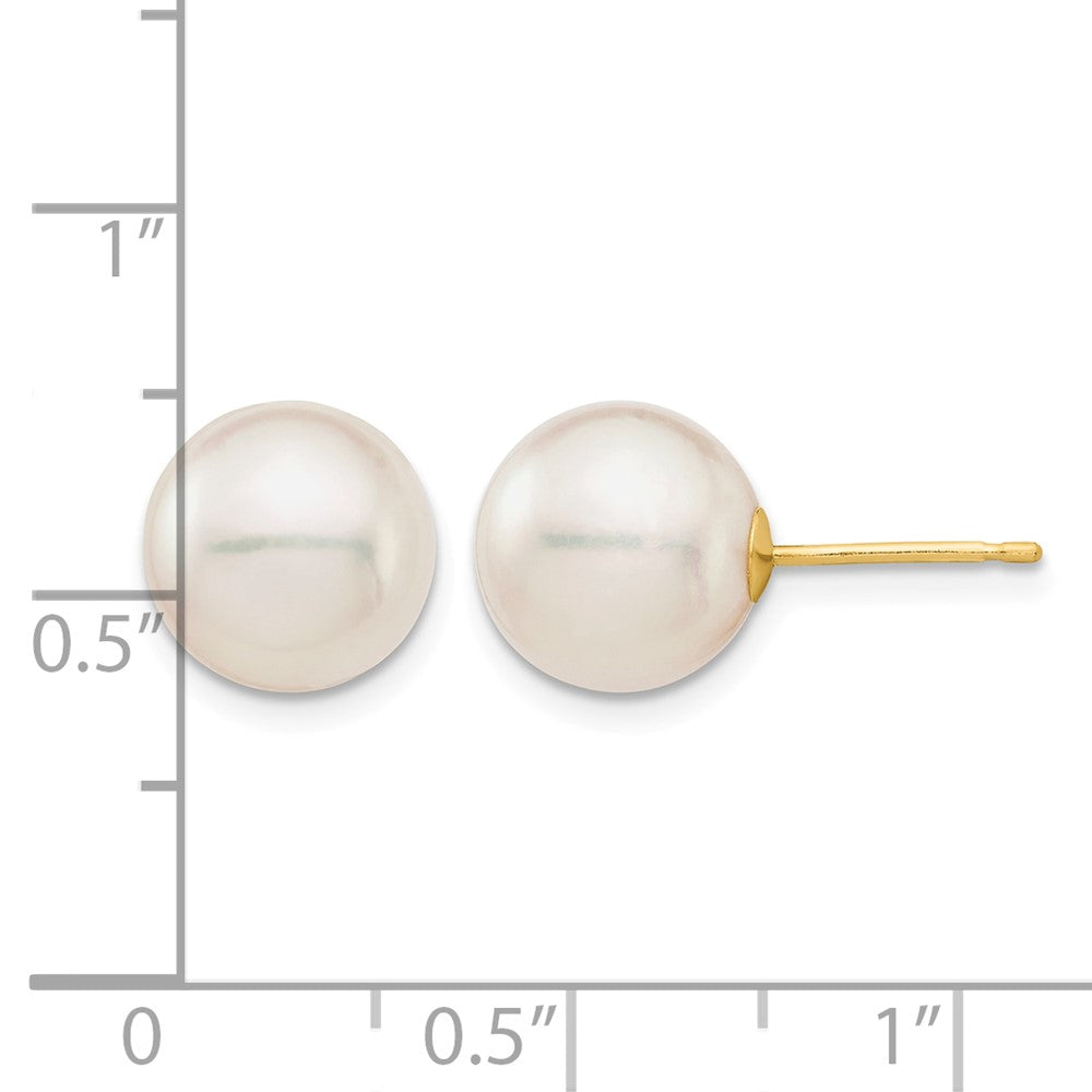 14K 9-10mm White Round Saltwater Akoya Cultured Pearl Stud Post Earrings
