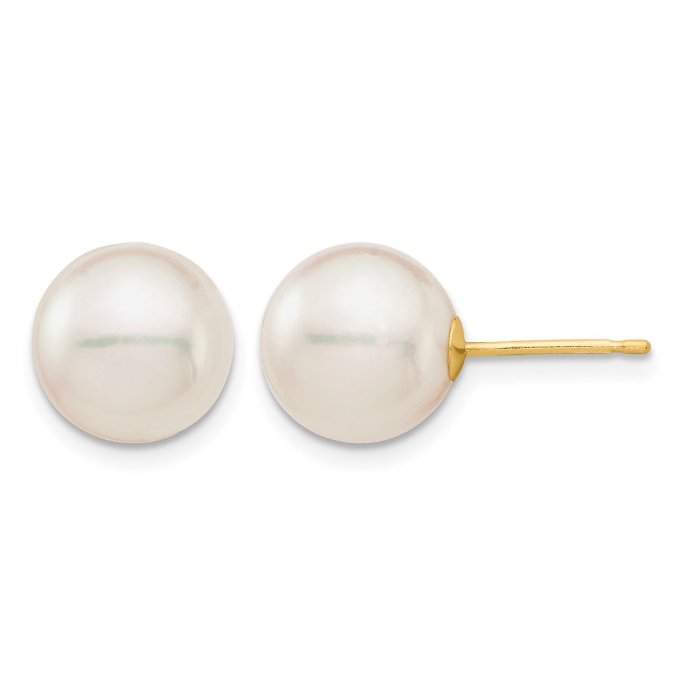 14K 9-10mm White Round Saltwater Akoya Cultured Pearl Stud Post Earrings