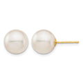 14K 9-10mm White Round Saltwater Akoya Cultured Pearl Stud Post Earrings