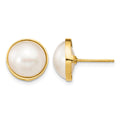 14K 10-11mm White Mabe Saltwater Cultured Pearl Post Earrings