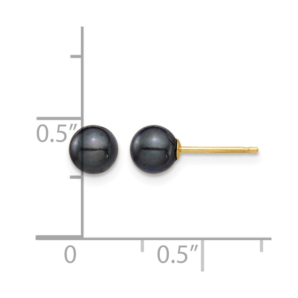 14K 5-6mm Round Black Saltwater Akoya Cultured Pearl Stud Post Earrings