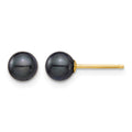 14K 5-6mm Round Black Saltwater Akoya Cultured Pearl Stud Post Earrings