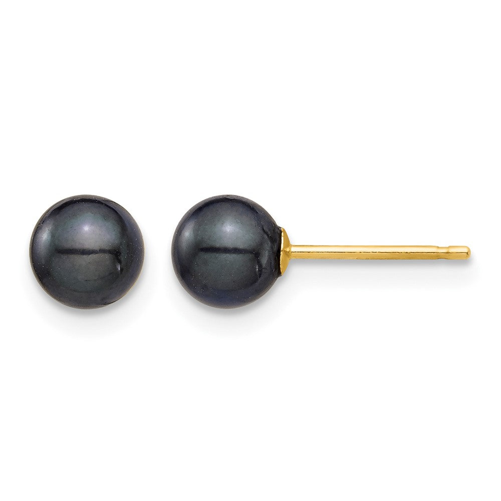 14K 5-6mm Round Black Saltwater Akoya Cultured Pearl Stud Post Earrings