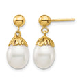 14K 7-8mm White Rice Freshwater Cultured Pearl Post Dangle Earrings