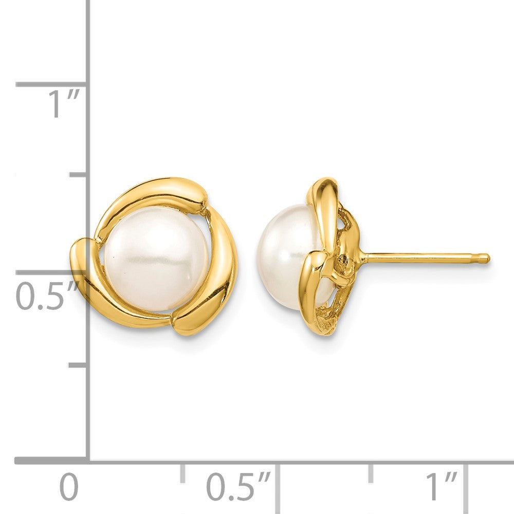 14K 7-8mm White Button Freshwater Cultured Pearl Post Earrings