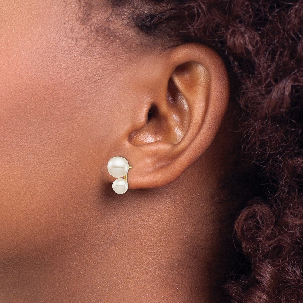 14K 5 & 7mm White Round FW Cultured Double Pearl Post Earrings