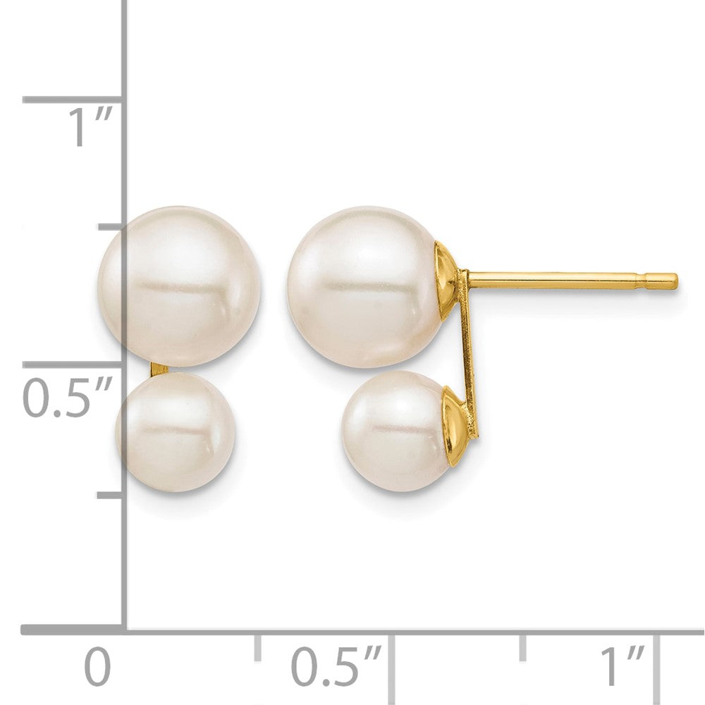 14K 5 & 7mm White Round FW Cultured Double Pearl Post Earrings