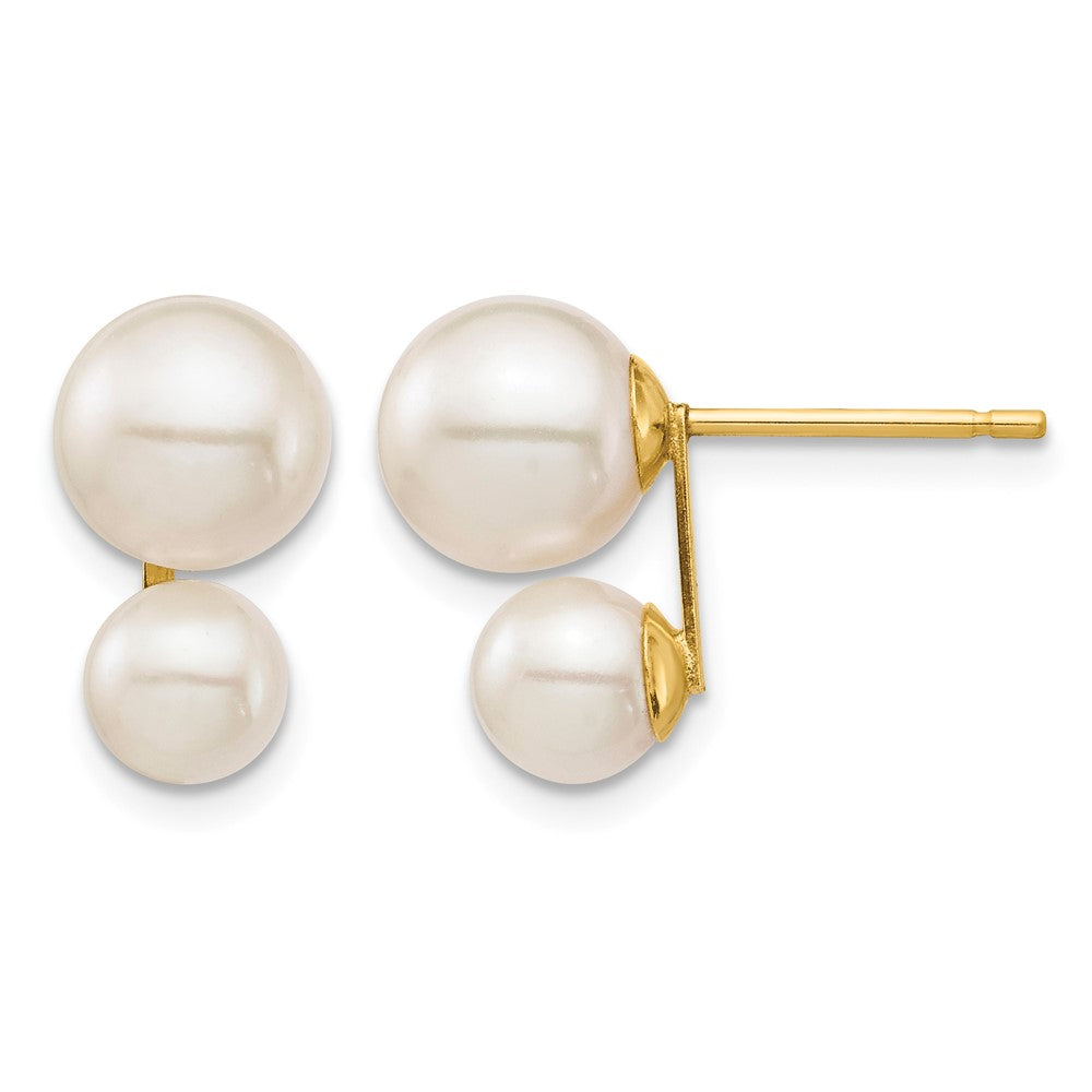 14K 5 & 7mm White Round FW Cultured Double Pearl Post Earrings