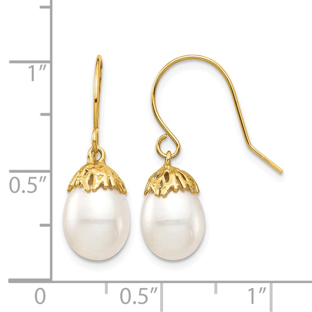 14K 7-8mm White Rice Freshwater Cultured Pearl Dangle Earrings