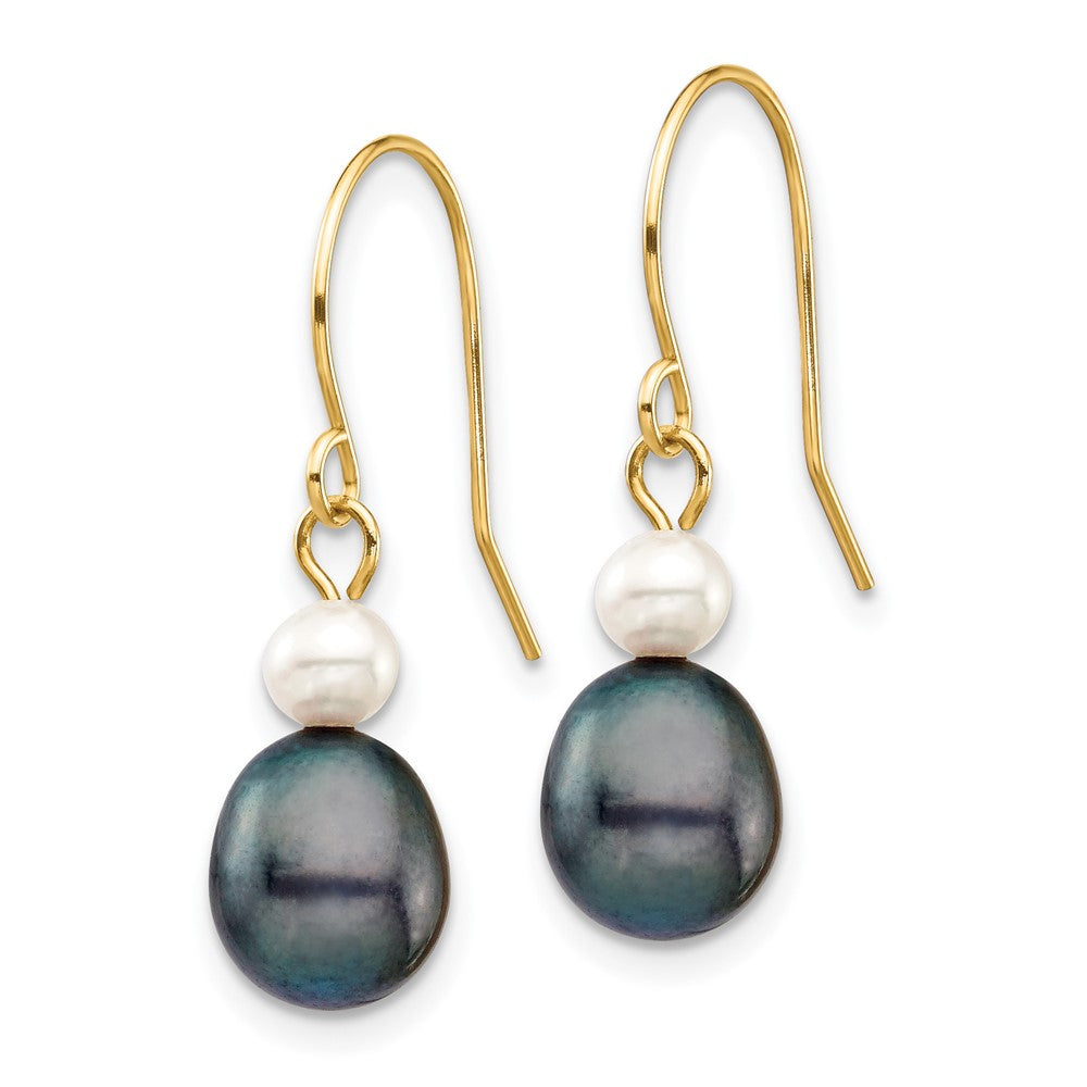 14k 4-7mm White/Black Round/Rice FW Culutured Pearl Dangle Earrings