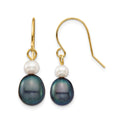 14k 4-7mm White/Black Round/Rice FW Culutured Pearl Dangle Earrings