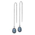 14K White Gold 7-8mm Black Teardrop FW Cultured Pearl Threader Earrings