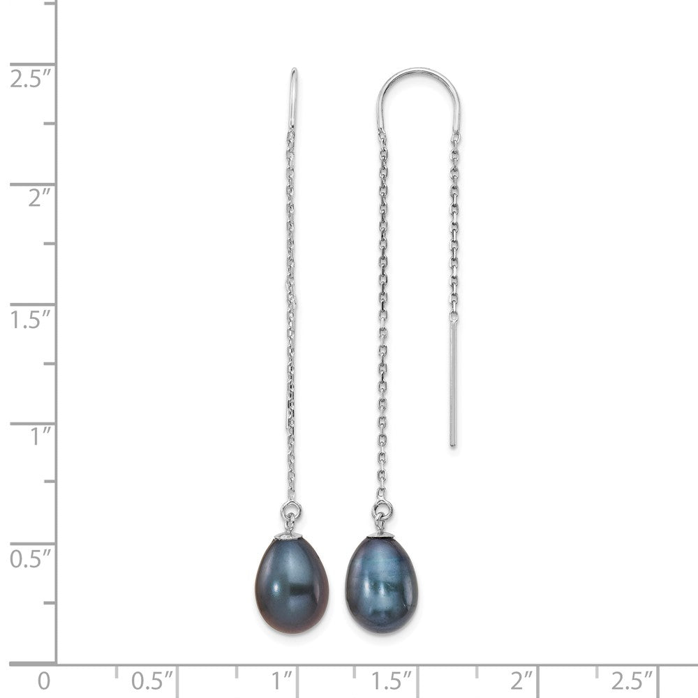 14K White Gold 7-8mm Black Teardrop FW Cultured Pearl Threader Earrings