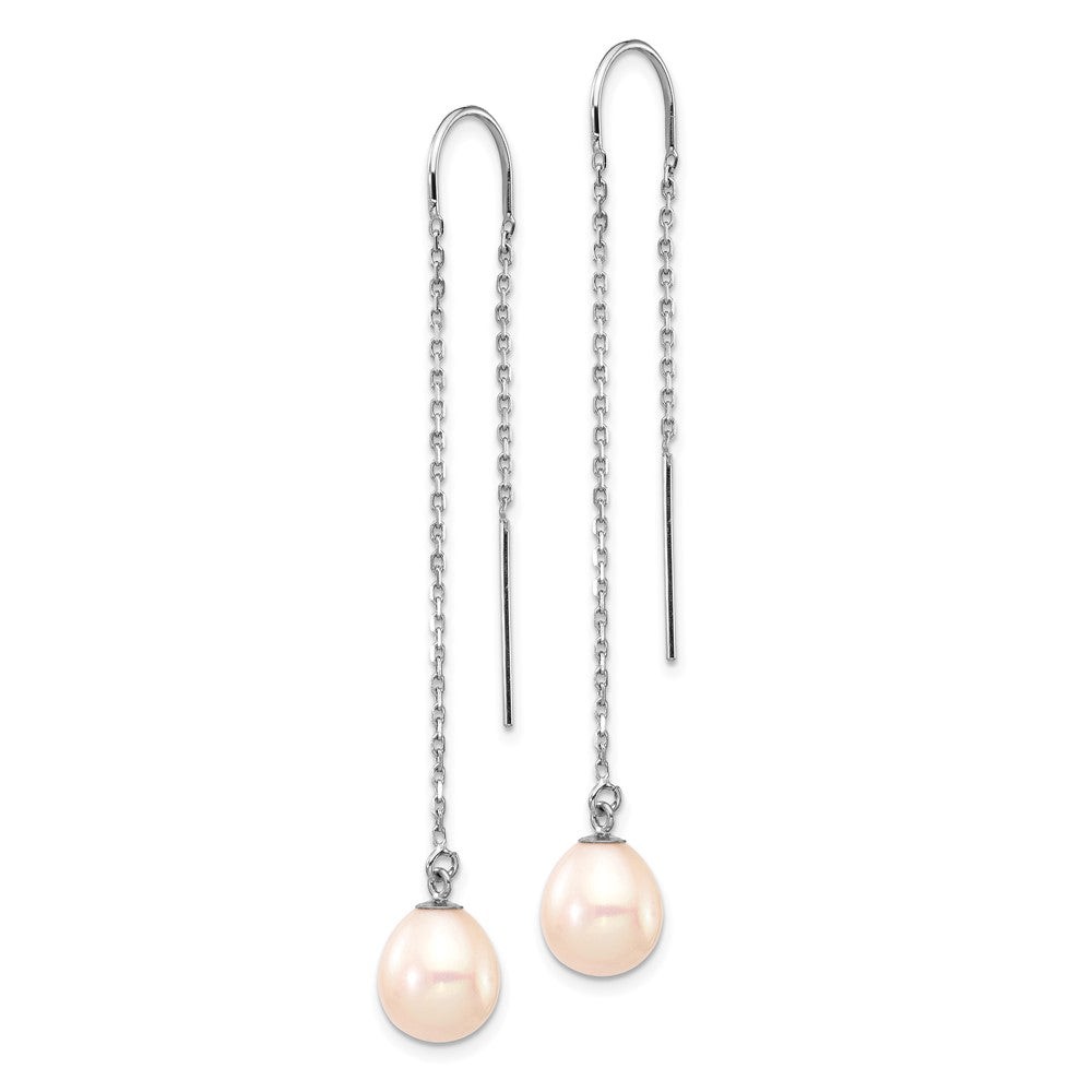 14K White Gold 7-8mm White Teardrop FW Cultured Pearl Threader Earrings