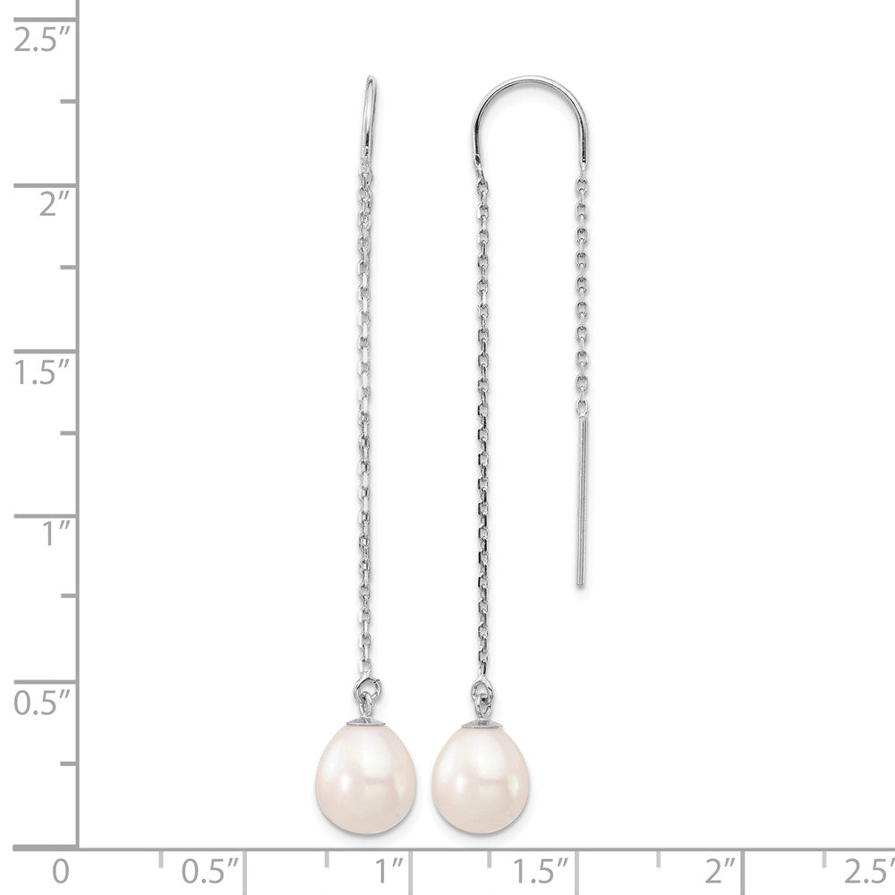 14K White Gold 7-8mm White Teardrop FW Cultured Pearl Threader Earrings