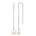 14K White Gold 7-8mm White Teardrop FW Cultured Pearl Threader Earrings